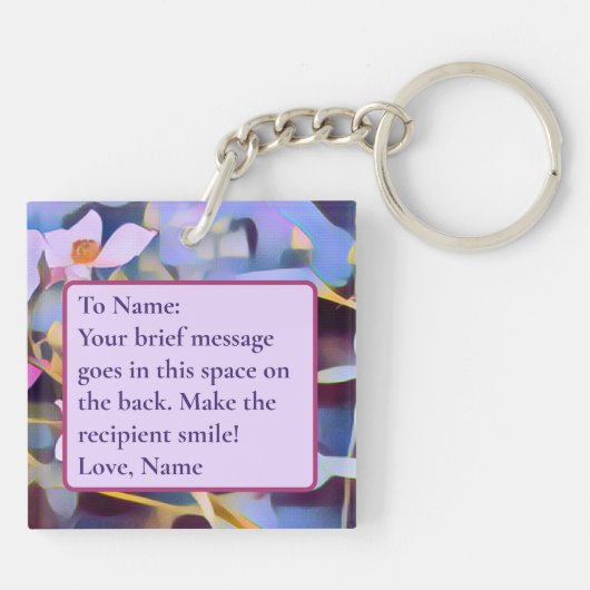 Mooie roze bloemen  sleutelhanger (Achterkant)