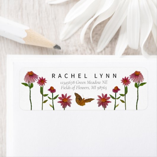 Mooie roze bloemen vlinder etiket (Insitu)