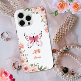 Mooie roze bloemen vlinder meisjesnaam iPhone 15 pro max hoesje