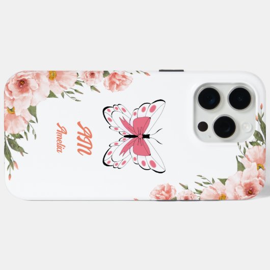 Mooie roze bloemen vlinder meisjesnaam Case-Mate iPhone case (Achterkant (horizontaal))