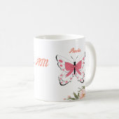 Mooie Roze Bloemen Vlinders Naam Monogram Koffiemok (Voorkant rechts)