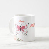 Mooie Roze Bloemen Vlinders Naam Monogram Koffiemok (Voorkant links)
