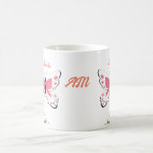 Mooie Roze Bloemen Vlinders Naam Monogram Koffiemok (Center)