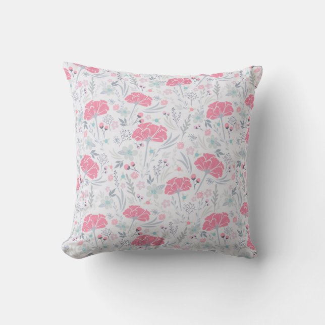 Mooie roze bloemen Waterverf Ditsy Pattern | Kussen (Voorkant)