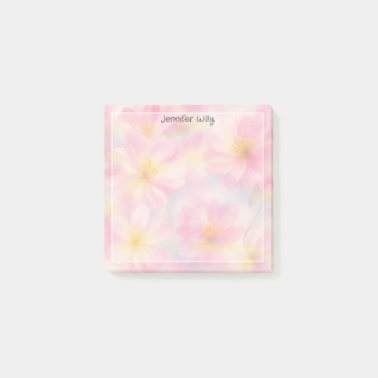 Mooie Roze Bloemen Weide Aangepaste Naam Vrouwelij Post-it® Notes (Voorkant)