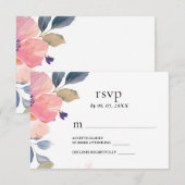 Mooie roze bloemenbloem Waterverf bruiloft RSVP Kaartje (Voorkant / Achterkant)