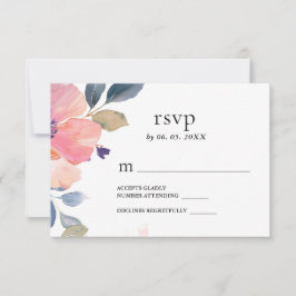 Mooie roze bloemenbloem Waterverf bruiloft RSVP Kaartje