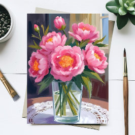 Mooie Roze Bloemenboeket | Pioen Bloemstuk Briefkaart