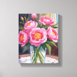 Mooie Roze Bloemenboeket | Pioen Bloemstuk Canvas Afdruk