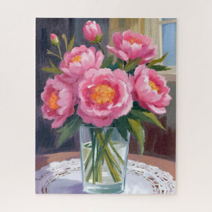 Mooie Roze Bloemenboeket Pioen Bloemstuk Legpuzzel