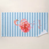 Mooie Roze Bloemengevlekte Flamingo's,Gestreepte Strandlaken (Voorkant)