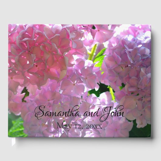 Mooie roze bloemenhortensia's gastenboek (Voorkant)