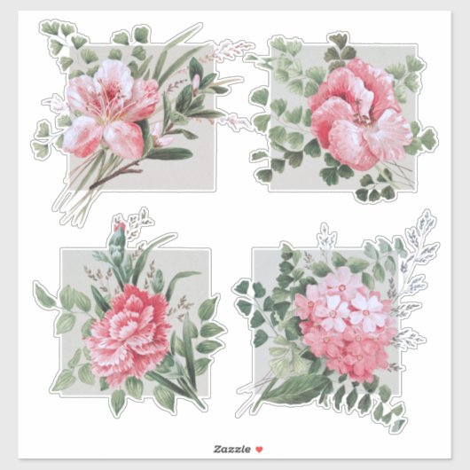 Mooie  roze bloemenkap | Zilver BG Sticker (Vel)
