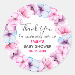 Mooie Roze Bloemenkrans Bedankt Baby Shower Ronde Sticker