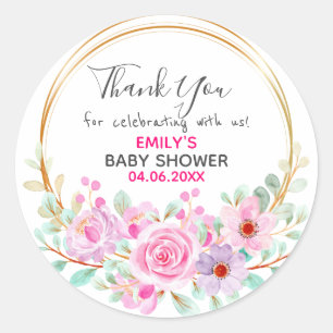 Mooie Roze Bloemenkrans Bedankt Baby Shower Ronde Sticker