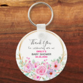 Mooie Roze Bloemenkrans Bedankt Baby Shower Sleutelhanger (Voorkant)