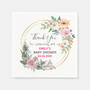 Mooie Roze Bloemenkrans Dank Je Wel Baby Shower Servet
