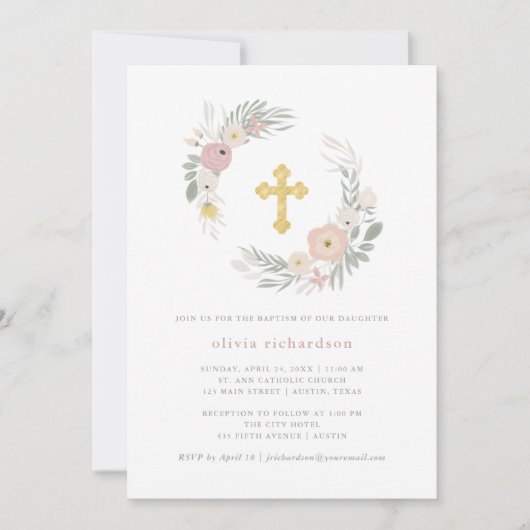 Mooie Roze Bloemenkrans | Doopfeest Kaart (Voorkant)