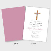 Mooie Roze Bloemenkruis Eerste Heilige Communie Kaart