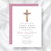 Mooie Roze Bloemenkruis Eerste Heilige Communie Kaart