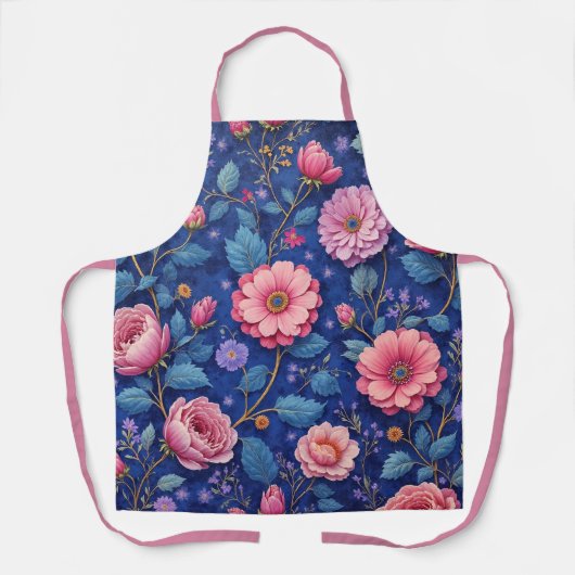 Mooie roze bloemenprint schort (Voorkant)