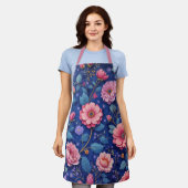 Mooie roze bloemenprint schort (Gedragen)