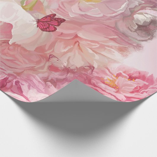 Mooie roze bloementuin cadeaupapier (Hoek)