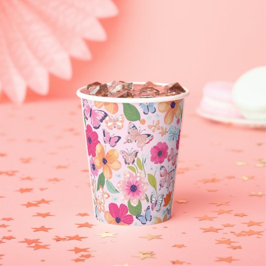 Mooie Roze Bloementuin Papieren Bekers (Insitu)