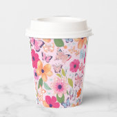 Mooie Roze Bloementuin Papieren Bekers (Achterkant)