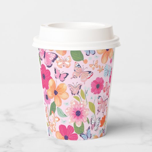 Mooie Roze Bloementuin Papieren Bekers (Achterkant)