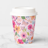 Mooie Roze Bloementuin Papieren Bekers (Voorkant)