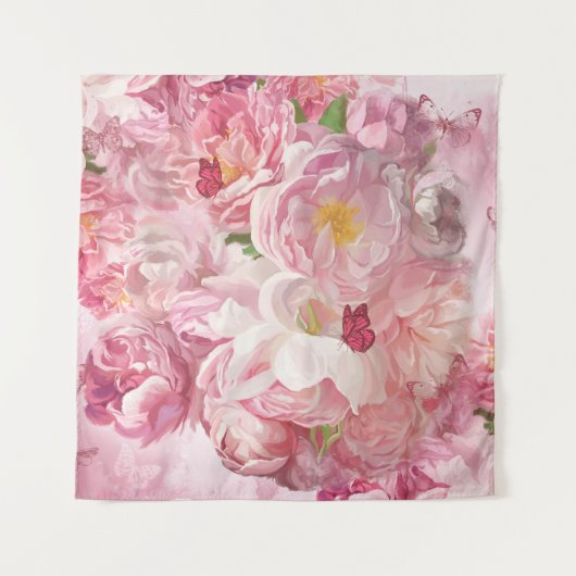 Mooie roze bloementuin wandkleed (Voorkant)
