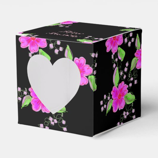 Mooie roze bloemetjes papier hart gunst box bedankdoosjes (Voorkant Zijde)