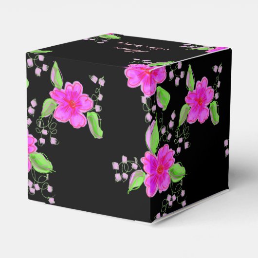 Mooie roze bloemetjes papier hart gunst box bedankdoosjes (Achterkant)