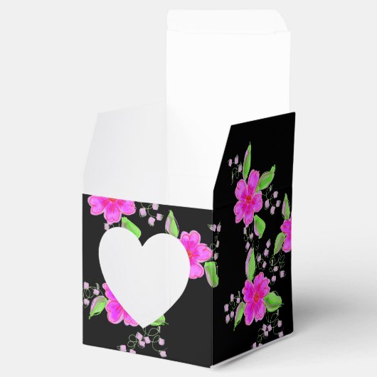 Mooie roze bloemetjes papier hart gunst box bedankdoosjes (Geopend)