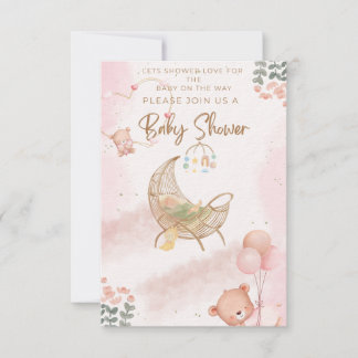 Mooie Roze Bloemige Baby Shower Uitnodiging met Te