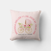 Mooie roze bloemige babywagen Baby Geboortedatum Kussen (Voorkant)
