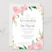 Mooie Roze Bloemige Bat Mitzvah Feest Magnetische Uitnodiging (Voorkant)