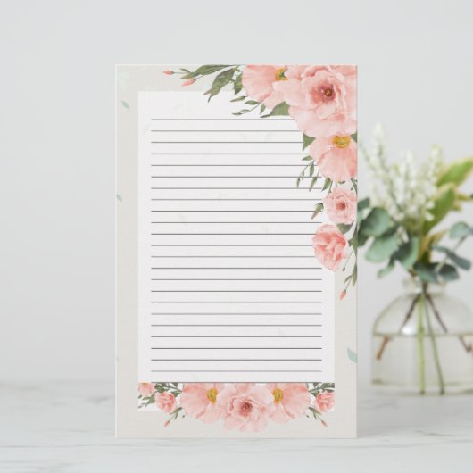 Mooie roze bloemige beklede briefpapier (Staand voorkant)