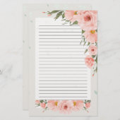 Mooie roze bloemige beklede briefpapier (Voorkant / Achterkant)