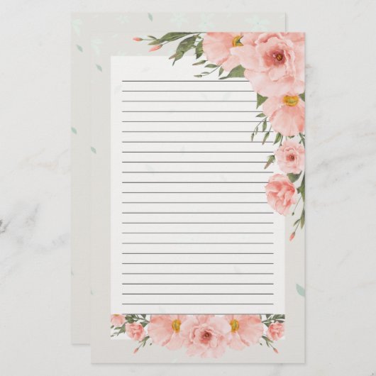 Mooie roze bloemige beklede briefpapier (Voorkant / Achterkant)