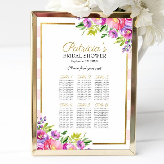 Mooie Roze Bloemige Bruiloftszitplaatsen Chart Poster