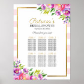 Mooie Roze Bloemige Bruiloftszitplaatsen Chart Poster (Voorkant)