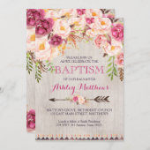 Mooie Roze Bloemige DOOP Uitnodiging (Voorkant / Achterkant)