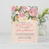 Mooie Roze Bloemige DOOP Uitnodiging (Staand voorkant)