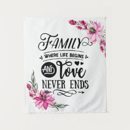 Mooie Roze Bloemige Familie Citaten Wandkleed