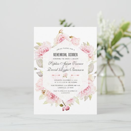 Mooie Roze Bloemige Geometrische Oefen Diner Kaart (Staand voorkant)