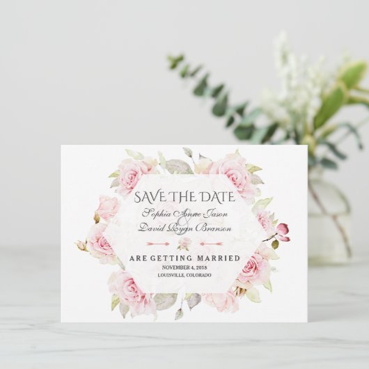 Mooie Roze Bloemige Geometrische Trouw Save The Da Date (Staand voorkant)