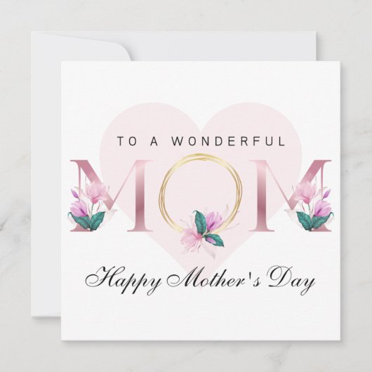 Mooie roze bloemige gepersonaliseerde Moederdag Kaart (Voorkant)