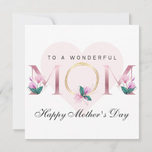 Mooie roze bloemige gepersonaliseerde Moederdag Kaart